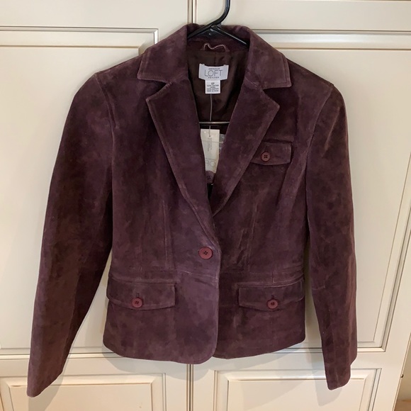 LOFT Jackets & Blazers - NWT LOFT leather dark purple (plum) blazer jacket, size 0 petite, new with tags